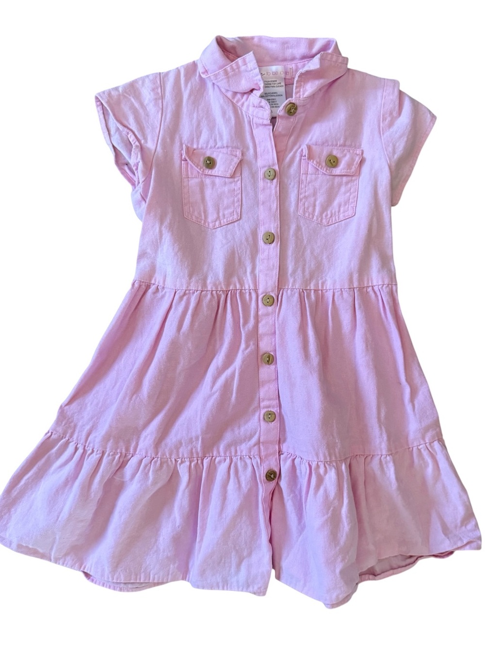Girls' Pink Button-Front Tiered Dress